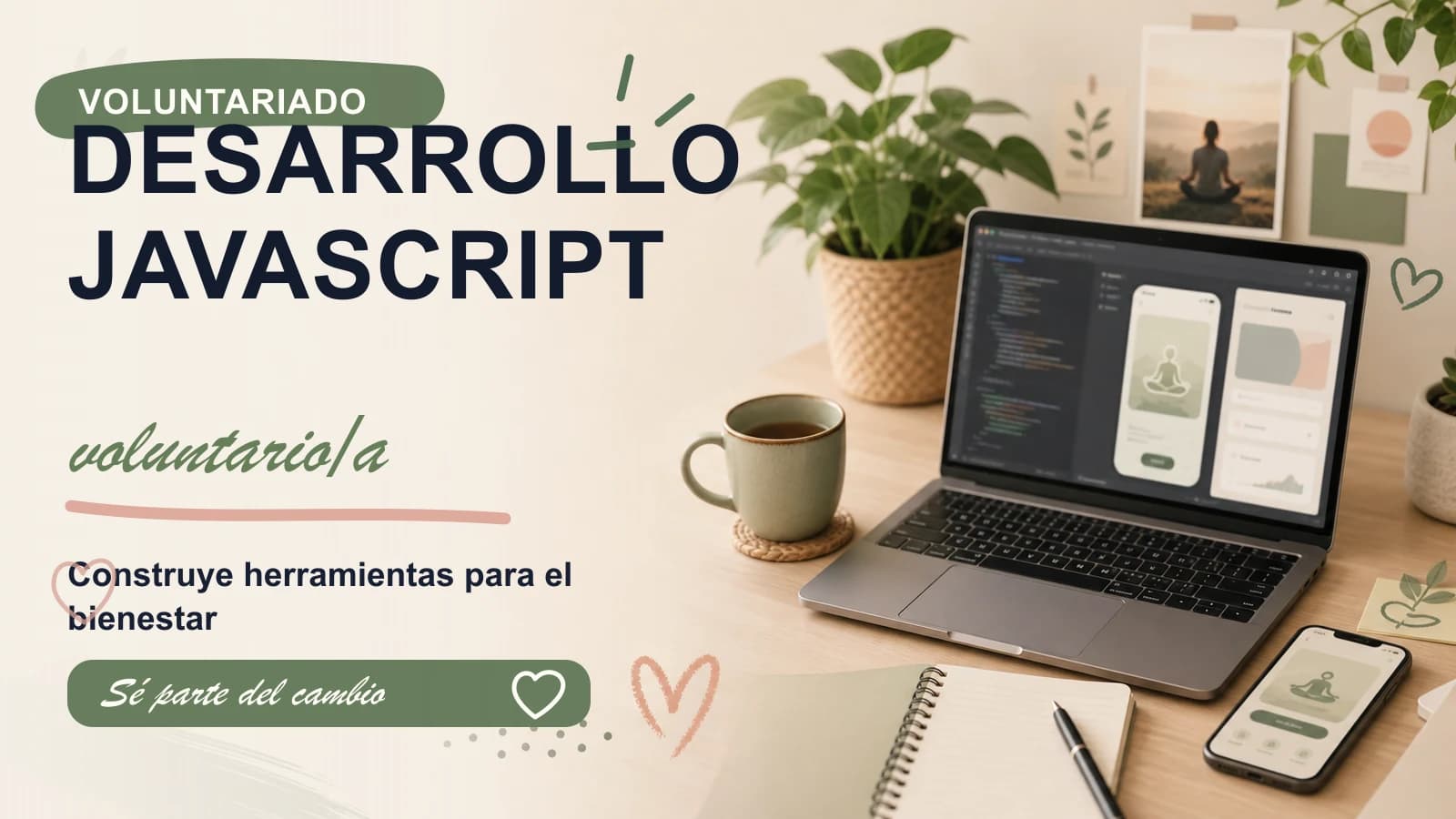 Voluntariado en desarrollo web y móvil JavaScript para mindfulness
